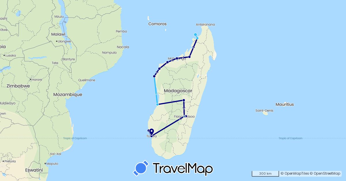 TravelMap itinerary: driving, cycling, boat in Madagascar (Africa)